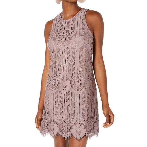 Speechless Purple Lace Mini Shift Dress Juniors S Keyhole Back Lined Scallop Hem - Picture 1 of 9